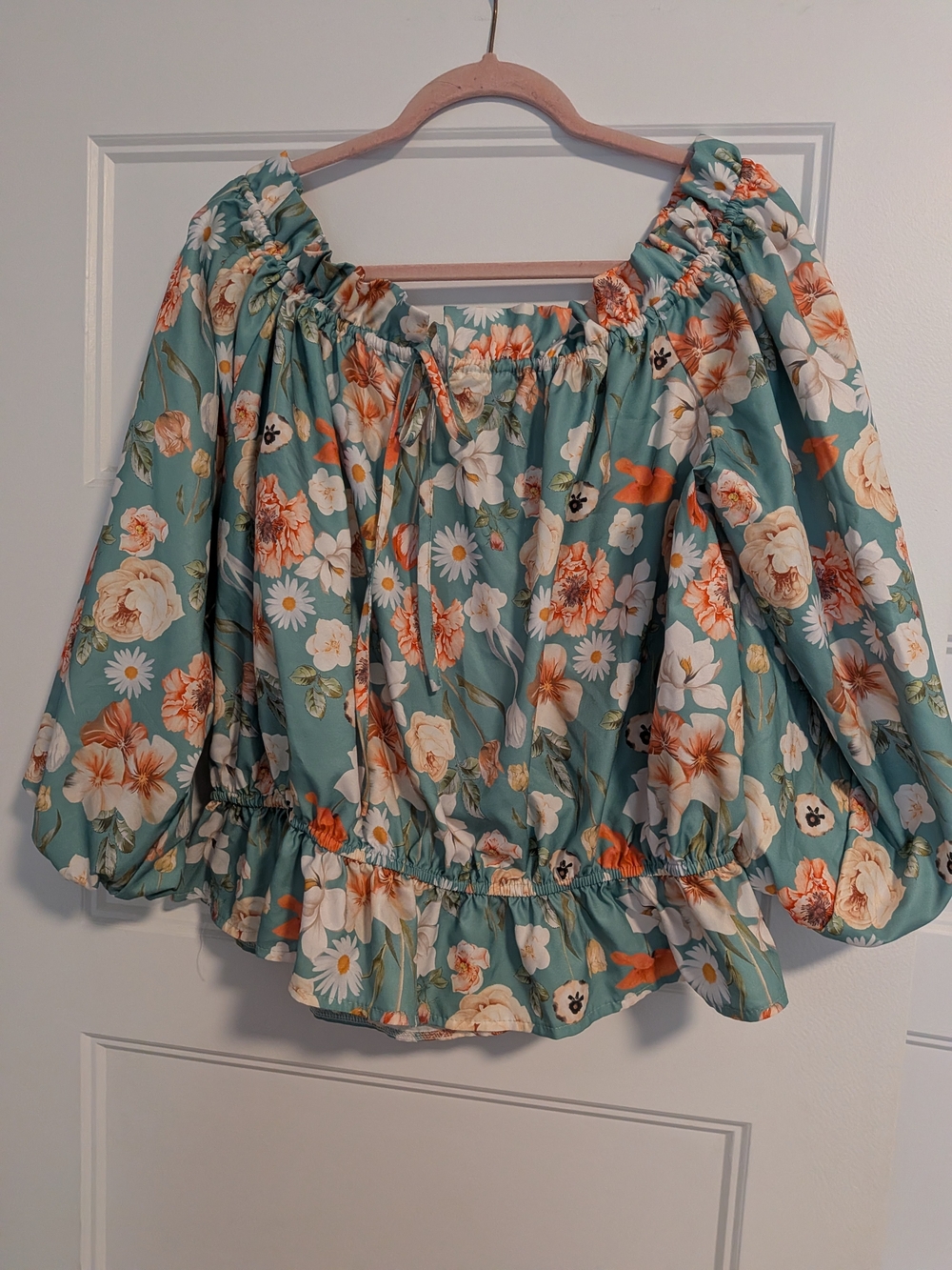 Renfaire Boho Floral Off-Shoulder Peasant Top - Green